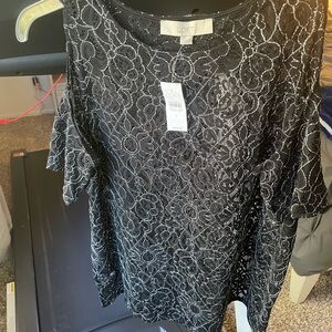 LOFT Black Floral Lace Blouse